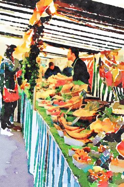 Sonbaharda Paris gıda pazarında meyve.