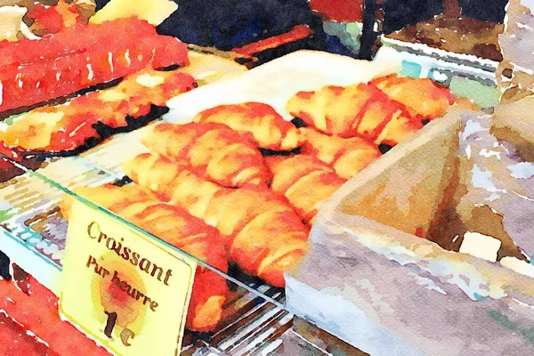Croissants at the Paris food market in autumn — Stock Photo, Image