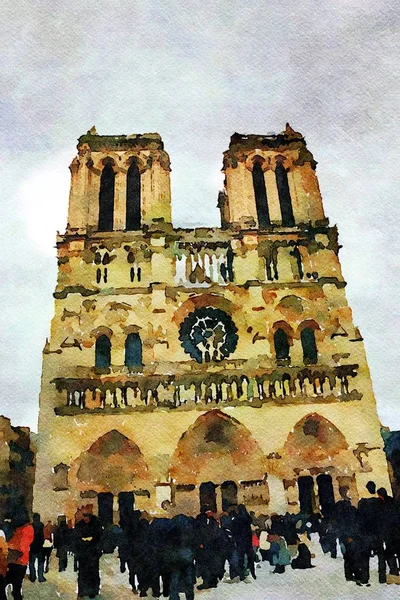 La facciata principale della cattedrale di Notre Dame a Parigi in autunno — Foto Stock