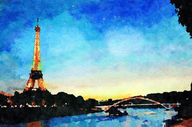 Paris 'te bir sonbahar akşamı Eyfel Kulesi manzarası