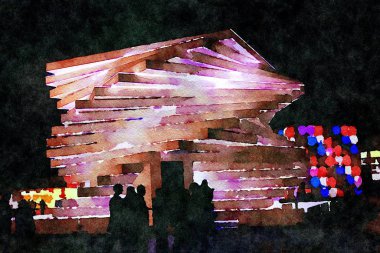 Suluboya şehir meydanlarında bir gece sanat sergisini temsil ediyor.