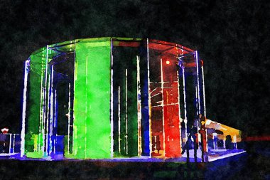 Suluboya şehir meydanlarında bir gece sanat sergisini temsil ediyor.