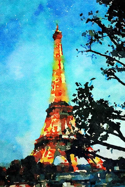 A vista da torre Eiffel em Paris em uma noite de outono — Fotografia de Stock