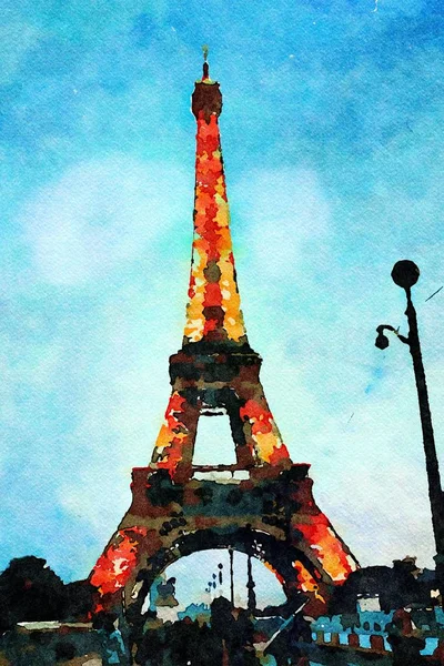 秋天的傍晚，可以看到巴黎的埃菲尔铁塔 — 图库照片