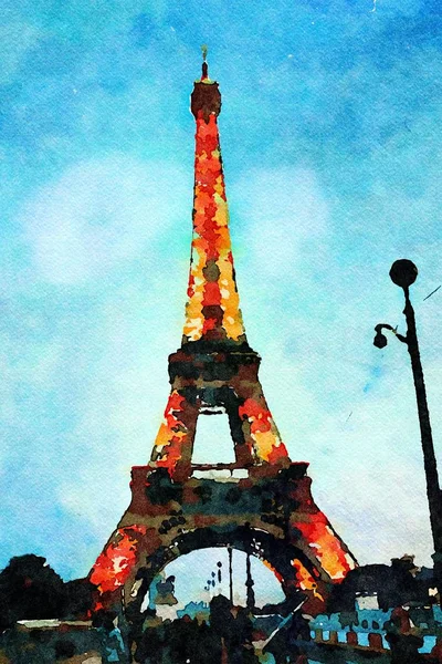 A vista da torre Eiffel em Paris em uma noite de outono — Fotografia de Stock