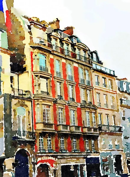 As fachadas de edifícios históricos em uma das ruas de Paris — Fotografia de Stock