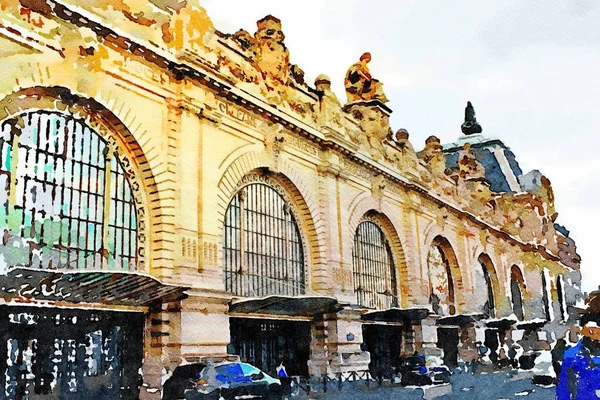 One of the side facades of one of the Paris stations in autumn — 图库照片