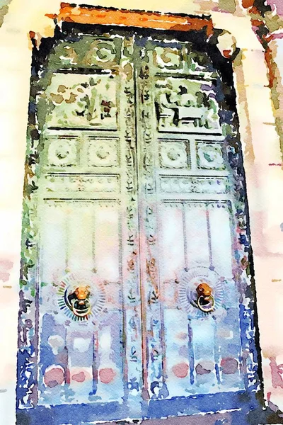 Eine der Eingangstüren der Kirche des heiligen Kuriers im Montmartre-Viertel von Paris im Herbst — Stockfoto
