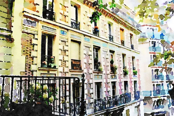 La fachada de uno de los edificios históricos del barrio de Montmartre de París en otoño — Foto de Stock