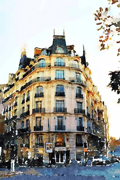 En historisk byggnad vid ett vägskäl i centrala Paris på hösten — Stockfoto