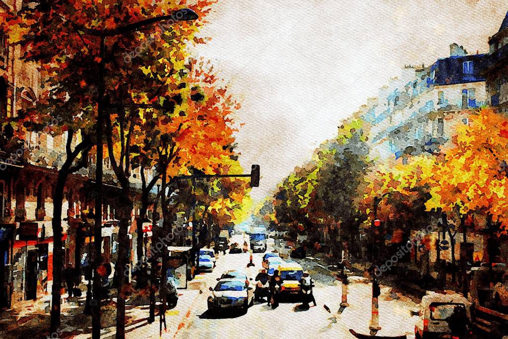 one of the main streets of central Paris in the autumn