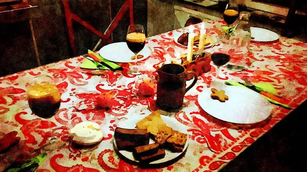 Uma mesa para um jantar de Natal — Fotografia de Stock