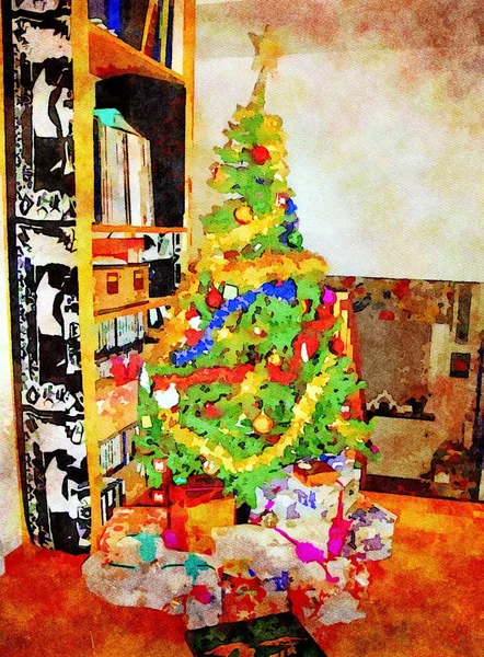 Різдвяна ялинка з безліччю подарункових пакетів — стокове фото