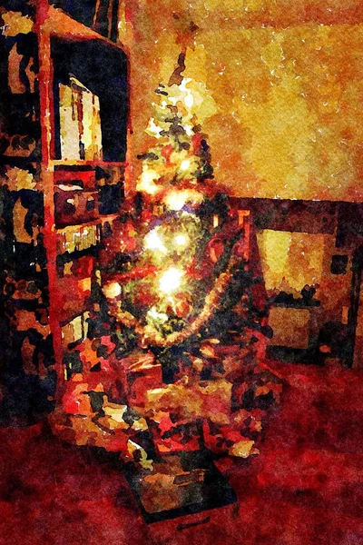 Un albero di Natale con molti pacchetti regalo — Foto Stock