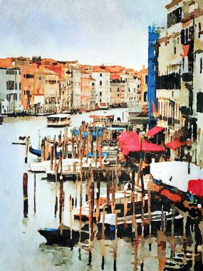 Venedik 'in merkezindeki büyük kanaldaki tarihi binalara bir göz atmak.