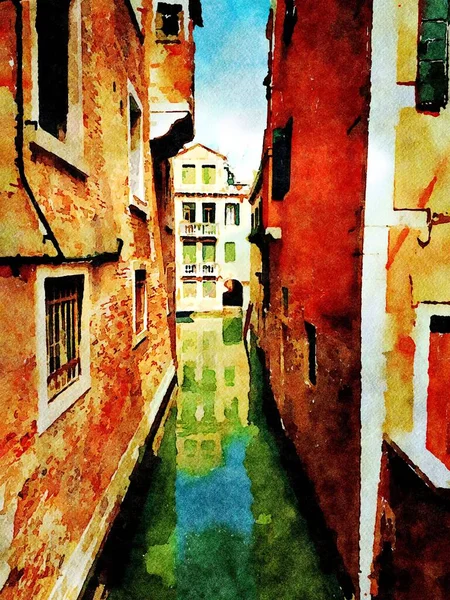 Un vistazo de los pequeños canales entre los edificios históricos en el centro de Venecia — Foto de Stock