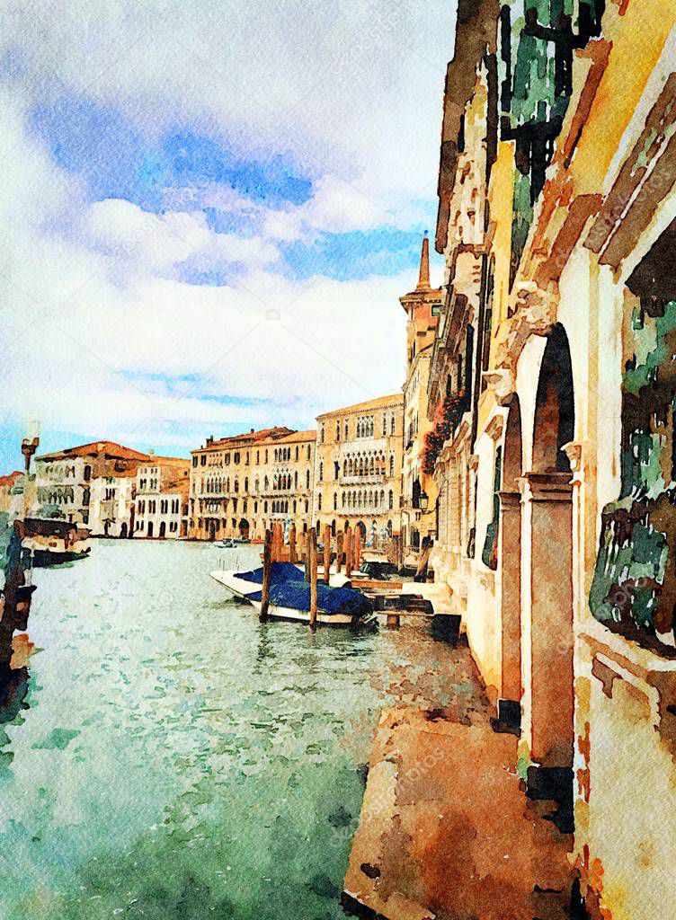 a glimpse of the historic buildings on the grand canal in the center of Venice