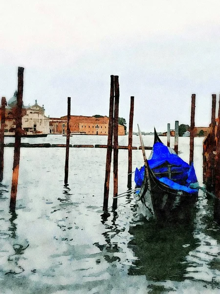 Una góndola aparcada en el gran canal de Venecia — Foto de Stock