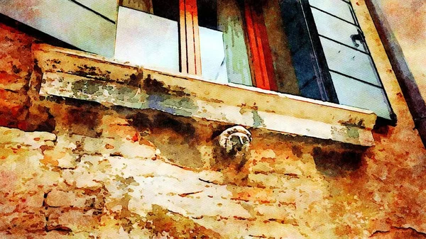 En arkitektonisk detalj av ett fönster i Venedigs historiska centrum — Stockfoto