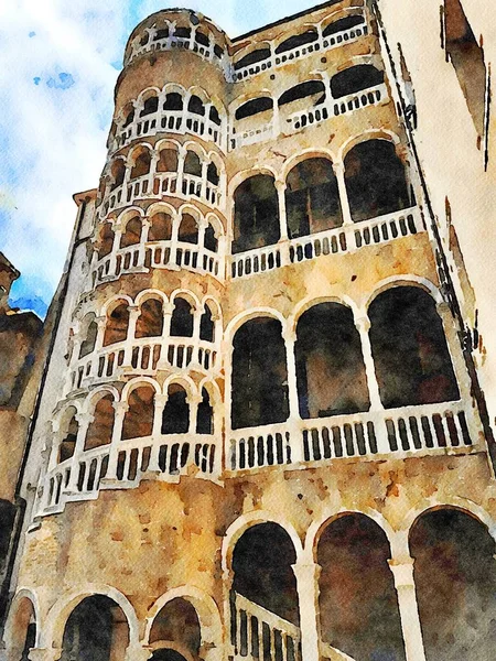 Venedik 'in merkezinde kulesi ve kemerleri olan tarihi bir binanın görüntüsü. — Stok fotoğraf