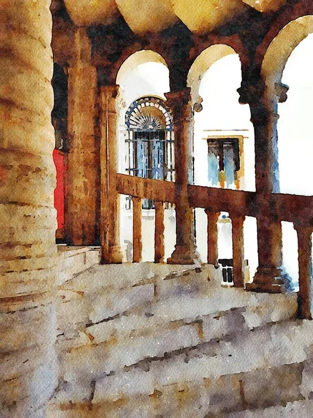 As escadas arqueadas de um edifício histórico no centro de Veneza — Fotografia de Stock