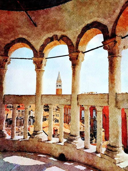 Vista su Venezia dal balcone di un palazzo storico nel centro storico — Foto Stock