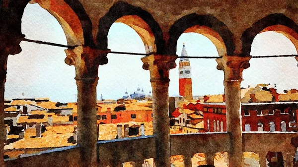 Uitzicht op Venetië vanaf het balkon van een historisch gebouw in het historische centrum — Stockfoto