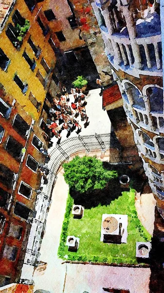 Widok na dziedziniec zabytkowego budynku w zabytkowym centrum Wenecji — Zdjęcie stockowe