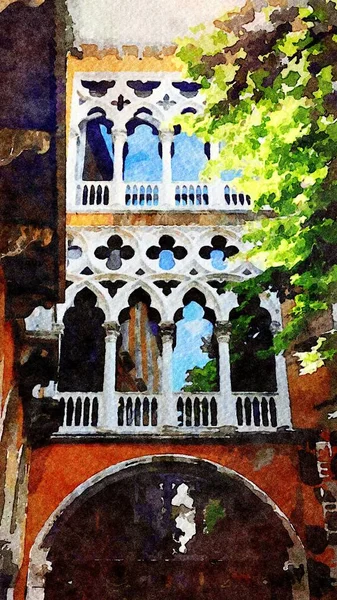 Główna fasada zabytkowego budynku w historycznym centrum Wenecji — Zdjęcie stockowe