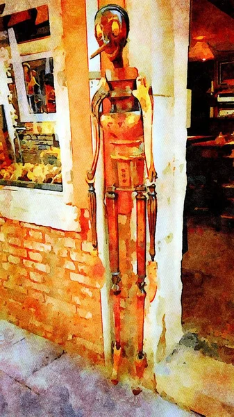 Pinocchio's wooden puppet in a small street in the historic center of Venice — Stock Photo, Image