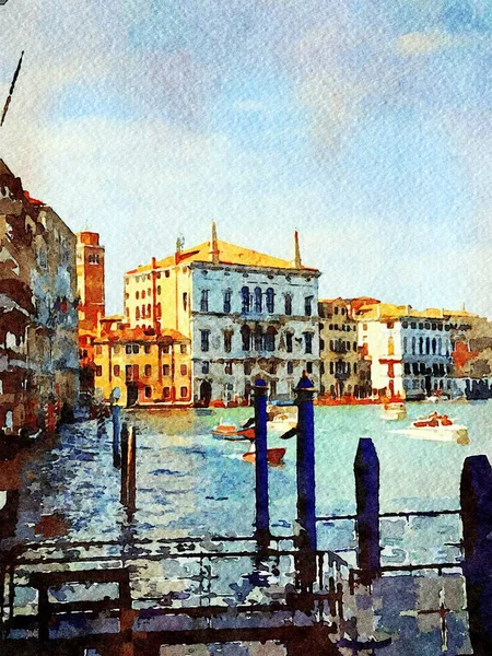 ヴェネツィアの中心部にある壮大な運河の歴史的建造物を垣間見ることができます — ストック写真