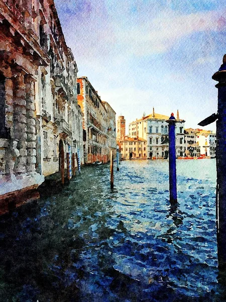 En glimt av de historiska byggnaderna på den stora kanalen i centrum av Venedig — Stockfoto