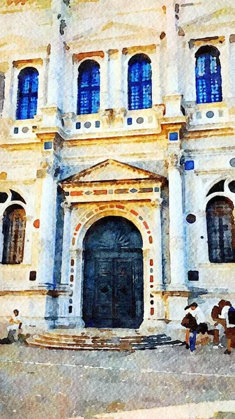 La fachada principal de un edificio histórico en el centro histórico de Venecia — Foto de Stock