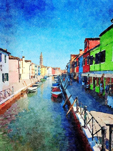The colorful buildings on the canals of Burano in Venice — ストック写真
