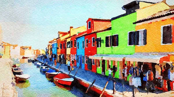 The colorful buildings on the canals of Burano in Venice — Stock Photo, Image