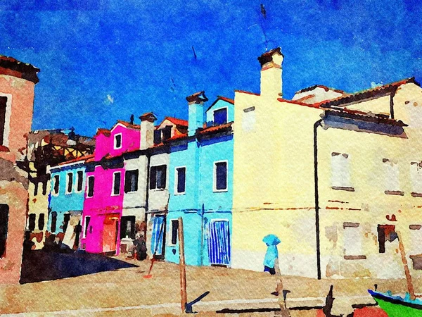 Gli edifici colorati sui canali di Burano a Venezia — Foto Stock