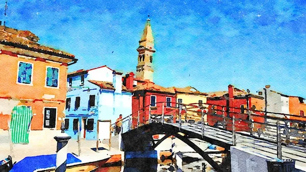 Venedik 'teki Burano kanallarındaki renkli binalar.