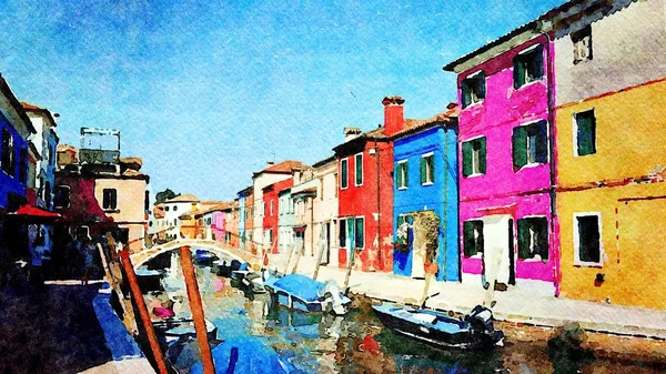 The colorful buildings on the canals of Burano in Venice — ストック写真