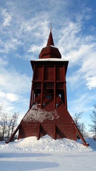 A glimpse of the cathedral in the center of a small town in northern Sweden this winter