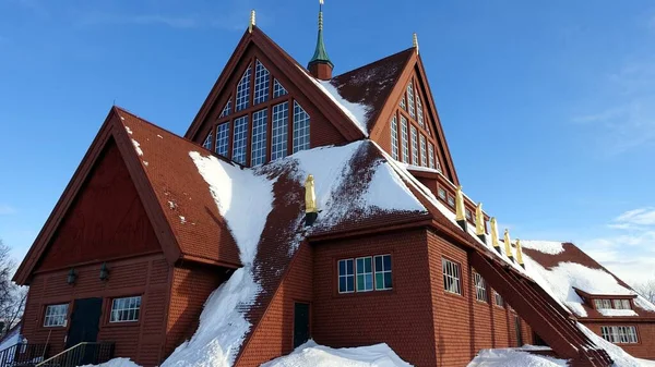 A glimpse of the cathedral in the center of a small town in northern Sweden this winter