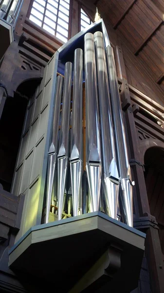 Détail Orgue Tubulaire Une Église Dans Une Petite Ville Nord — Photo