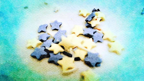 Aquarelle Représentant Des Étoiles Sucre Colorées Étaler Sur Des Bonbons — Photo