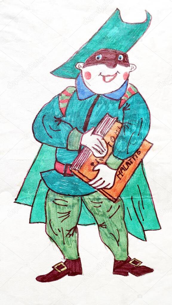 colored drawing representing Doctor Balanzone, a famous character of the Italian commedia dell'arte