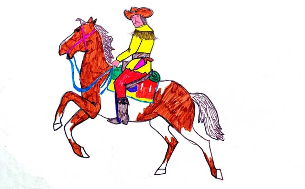 Цветной Рисунок Изображающий Коровьего Мальчика Мустангом — стоковое фото