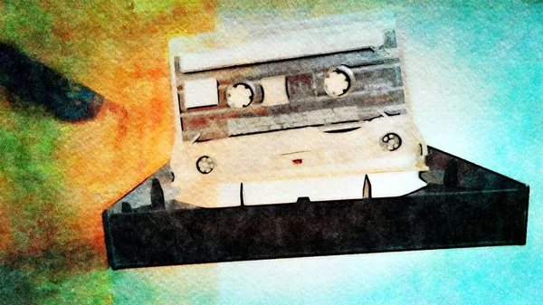 Aquarel Die Een Audiocassette Voorstelt Een Vintage Object Dat Nog — Stockfoto