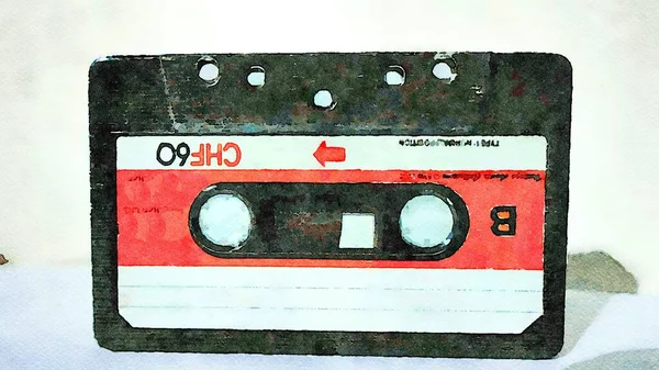 Aquarel Die Een Audiocassette Voorstelt Een Vintage Object Dat Nog — Stockfoto