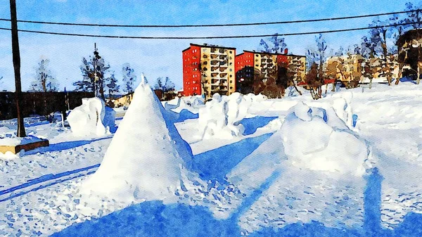 Kiruna Sveç Şubat 2020 Kiruna Şehrinin Parkında Buzdan Heykelleri Temsil — Stok fotoğraf