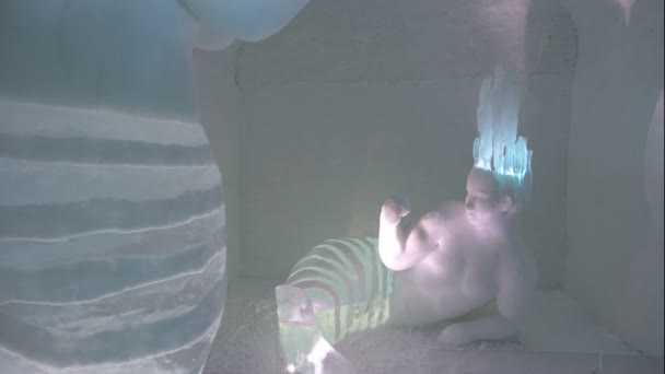 2020年2月24日スウェーデンのユッカシャルヴィ 北スウェーデンのKirunaにあるIcehoteldi Jukkarsjarviの氷の彫刻 — ストック動画