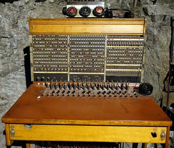 Photo of an ancient telephone switchboard dating back to the early 1900s