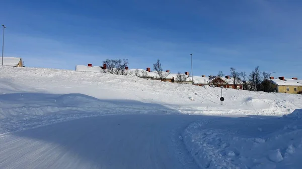 Kiruna Suécia Fevereiro 2020 Prédios Históricos Longo Uma Das Ruas — Fotografia de Stock